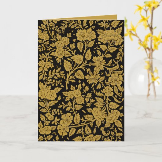 Antique Gold Floral Indian Lac-work Black Pattern カード (黄色い花)