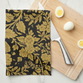 Antique Gold Floral Indian Lac-work Black Pattern キッチンタオル (四つ折り)
