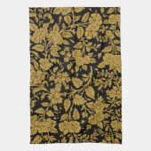 Antique Gold Floral Indian Lac-work Black Pattern キッチンタオル (縦)
