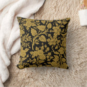 Antique Gold Floral Indian Lac-work Black Pattern クッション (ブランケット)