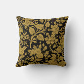 Antique Gold Floral Indian Lac-work Black Pattern クッション (裏面)