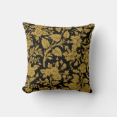 Antique Gold Floral Indian Lac-work Black Pattern クッション (正面)