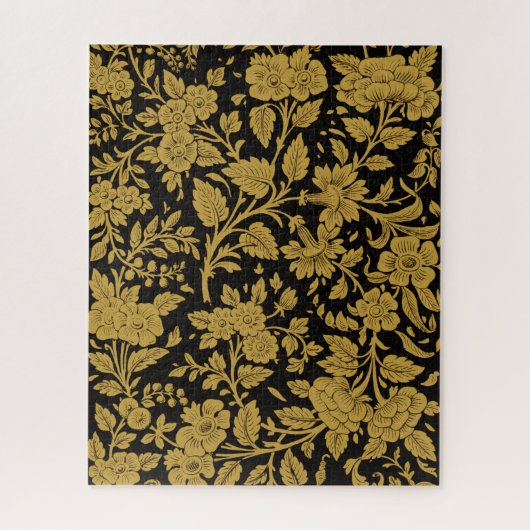 Antique Gold Floral Indian Lac-work Black Pattern ジグソーパズル (縦)