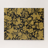 Antique Gold Floral Indian Lac-work Black Pattern ジグソーパズル (横)