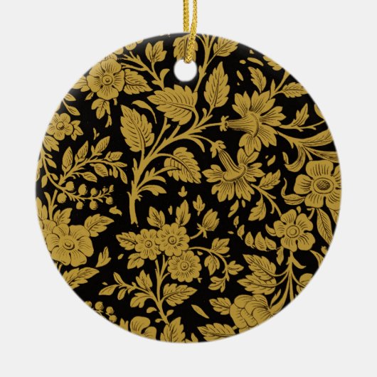 Antique Gold Floral Indian Lac-work Black Pattern セラミックオーナメント (正面)