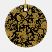 Antique Gold Floral Indian Lac-work Black Pattern セラミックオーナメント (裏面)
