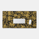 Antique Gold Floral Indian Lac-work Black Pattern デスクマット (キーボード&マウス)