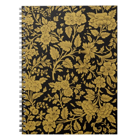 Antique Gold Floral Indian Lac-work Black Pattern ノートブック (正面)