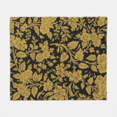 Antique Gold Floral Indian Lac-work Black Pattern フリースブランケット (正面(横))