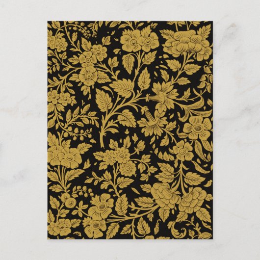Antique Gold Floral Indian Lac-work Black Pattern ポストカード (正面)