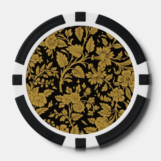 Antique Gold Floral Indian Lac-work Black Pattern ポーカーチップ (正面)