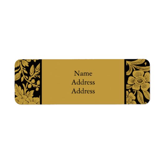 Antique Gold Floral Indian Lac-work Black Pattern ラベル (正面)