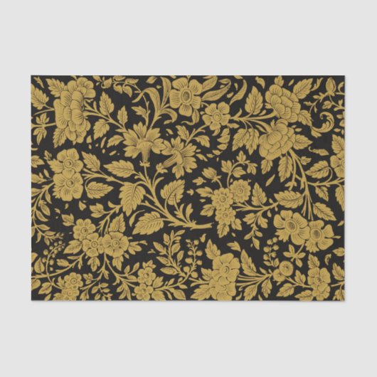 Antique Gold Floral Indian Lac-work Black Pattern 薄葉紙 (正面)