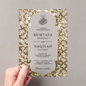 Antique Gold Glitter Frame Muslim Wedding アクリル招待状 (インサイチュ (ポータブル))