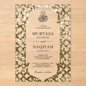 Antique Gold Glitter Frame Muslim Wedding アクリル招待状 (正面)
