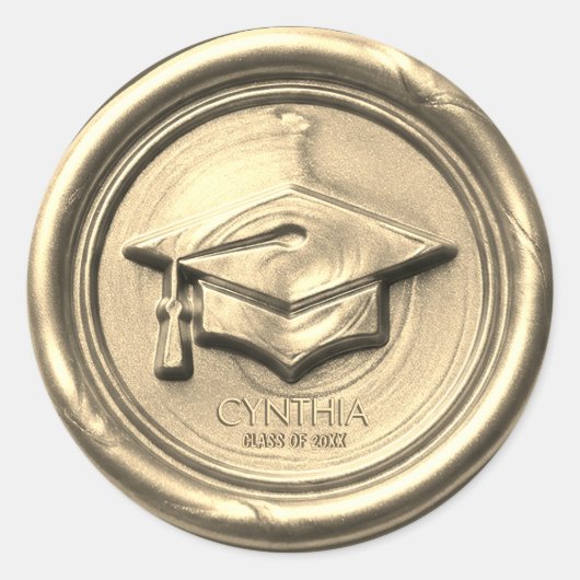 Antique Gold Graduation Cap Gold Wax Seal ラウンドシール (正面)