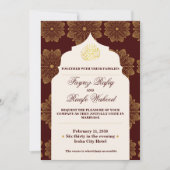 Antique Gold Mandalas Burgundy Red Islamic Wedding 招待状 (正面)