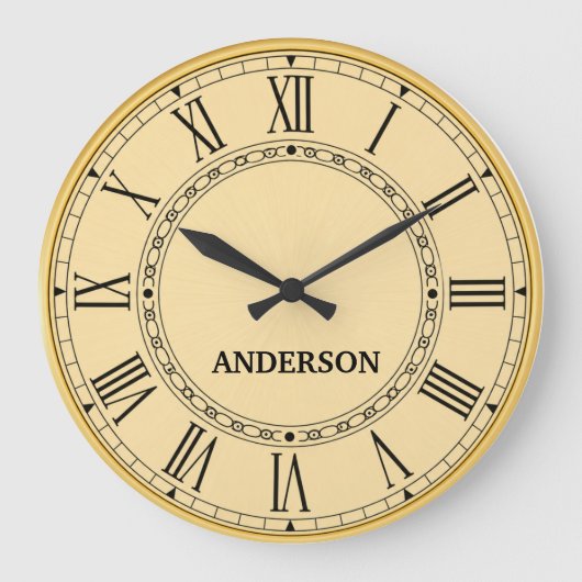 Antique Gold Vintage Classic custom name ラージ壁時計 (正面)