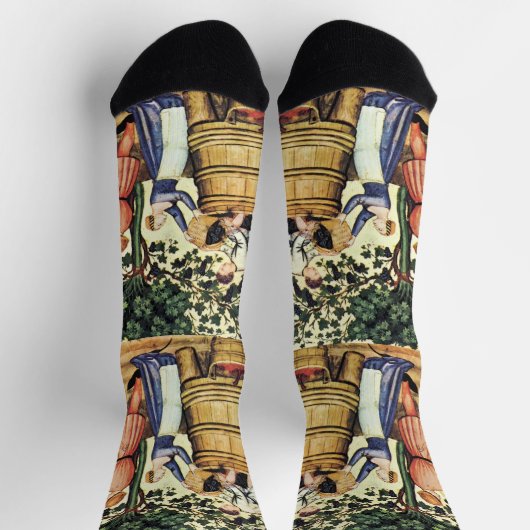 ANTIQUE GRAPE VINEYARD HARVEST  Medieval Miniature ソックス (上部)