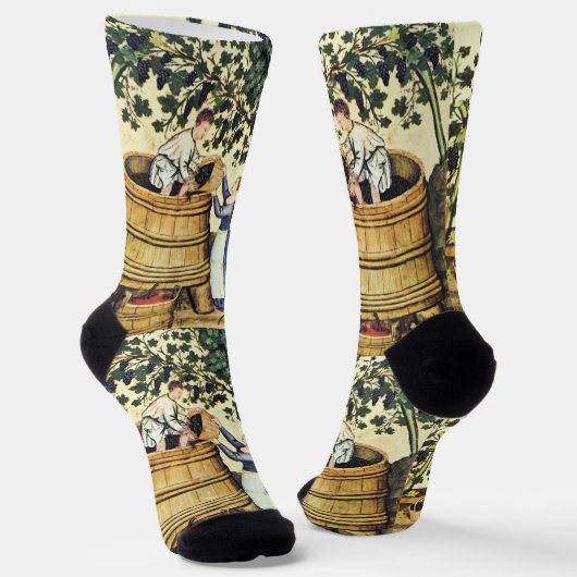 ANTIQUE GRAPE VINEYARD HARVEST Medieval Miniature ソックス (傾斜あり)