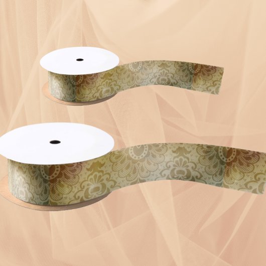 Antique Green Gold Damask  サテンリボン