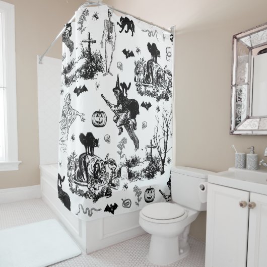 antique halloween witch ghoul skeleton toile goth シャワーカーテン (インサイチュ)