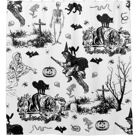 antique halloween witch ghoul skeleton toile goth シャワーカーテン (正面)