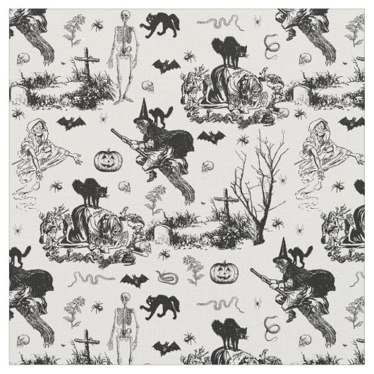 antique halloween witch ghoul skeleton toile goth ファブリック (クローズアップ)