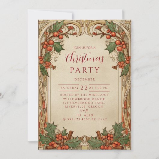 Antique Holly Berry Christmas 招待状 (正面)