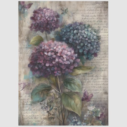 Antique Hydrangea Botanical Art Decoupage 薄葉紙 (正面)