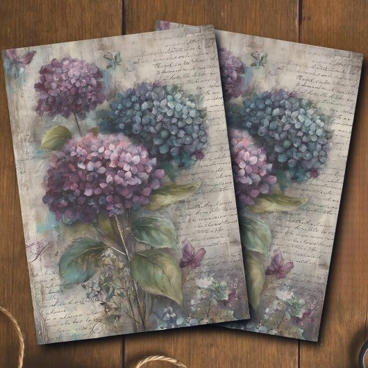 Antique Hydrangea Botanical Art Decoupage 薄葉紙