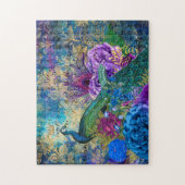 Antique Illustrated Peacock & Flowers Grunge ジグソーパズル (縦)