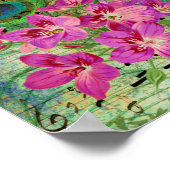 Antique Illustrated Peacock & Flowers Grunge ポスター (角)