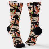 ANTIQUE JAPANESE BUTTERFLIES Red Black White  ソックス (傾斜あり)