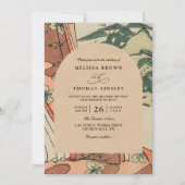 Antique Japanese Kimono Bamboo QR Code Wedding 招待状 (正面)