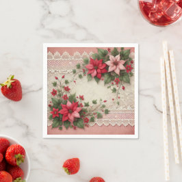 Antique Lace Floral Poinsettia Border Découpage スタンダードカクテルナプキン