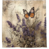Antique Lavender Butterfly Art シャワーカーテン (正面)