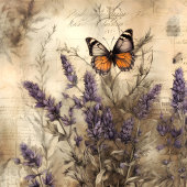 Antique Lavender Butterfly Art シャワーカーテン