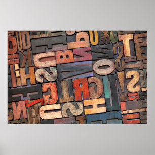 antique letterpress ing blocks with color ink pati ポスター