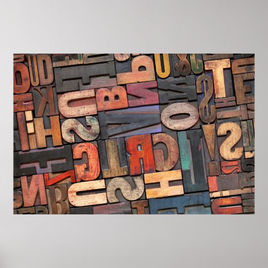 antique letterpress ing blocks with color ink pati ポスター (正面)