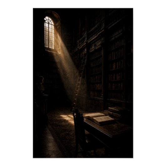 Antique Library Dramatic Sunlight Wall Art ポスター (正面)