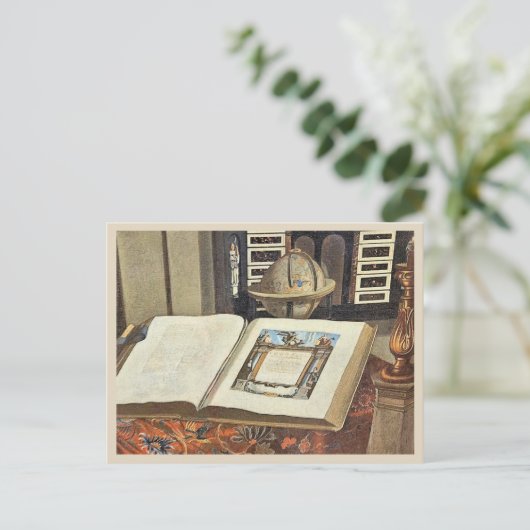 Antique Library Interior Painting Book and Globe ポストカード (スタンド正面)