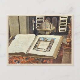 Antique Library Interior Painting Book and Globe ポストカード
