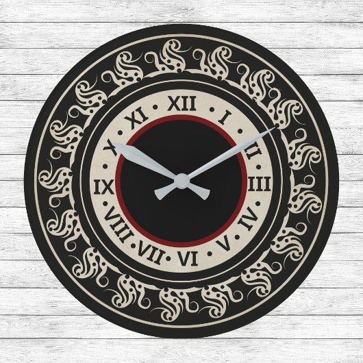 Antique Look Black and Ecru with Burgundy ラージ壁時計