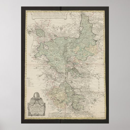 Antique Magdeburg Map, Vintage German Cartography  ポスター (正面)