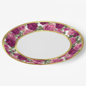 Antique Magenta & Pink Victorian Garden Roses Gold ペーパープレート (アングル)