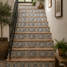 Antique Manor Vintage Blue and Sand Floral Mosaic タイル