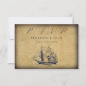 Antique Map Nautical Ship Illustration Wedding 出欠カード (正面)
