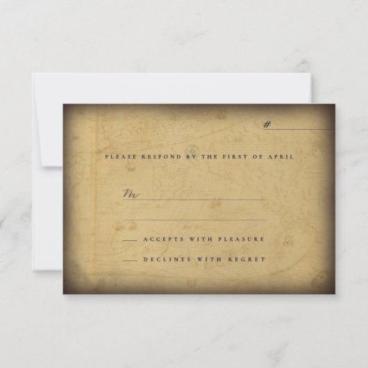 Antique Map Nautical Ship Illustration Wedding 出欠カード (裏面)