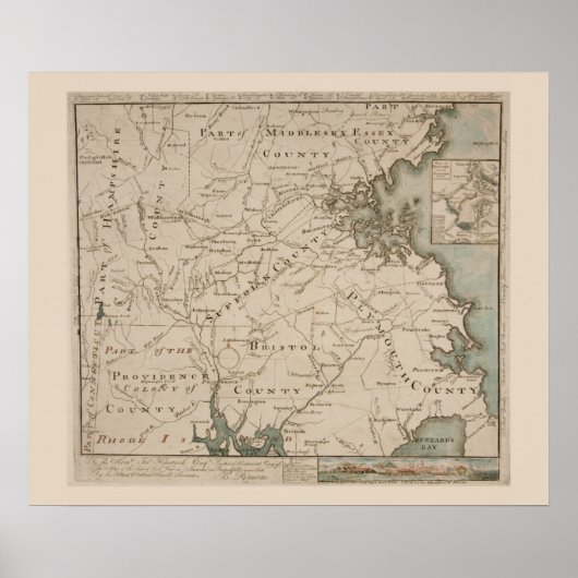 Antique map of Boston and Environs 1775 ポスター (正面)
